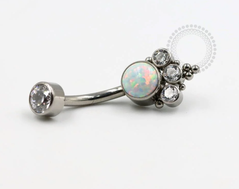 Angel Opal and CZ Gem Navel Bar