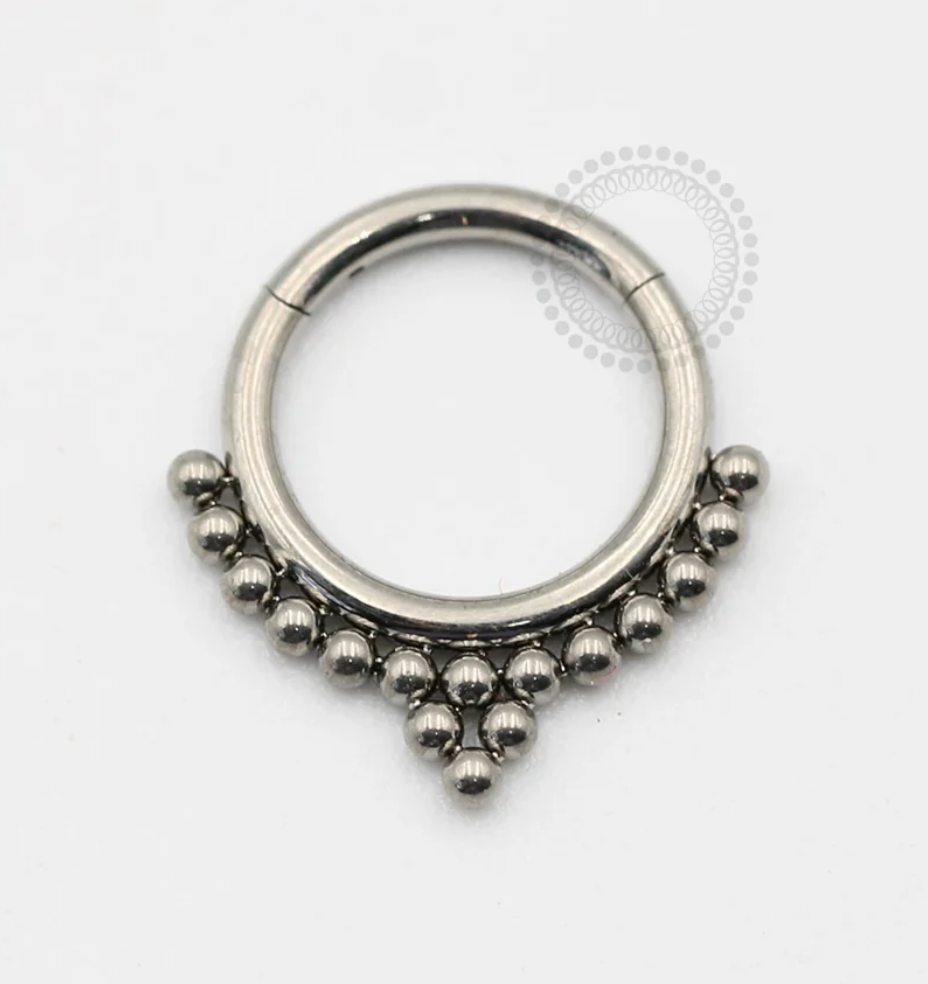 Titanium Beaded Clicker Ring with Tri Bead Center