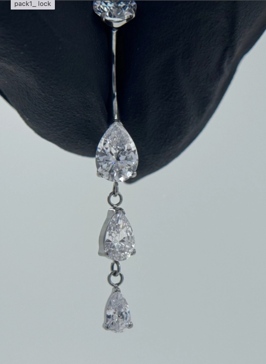 Triple Pear Cut CZ Navel Bar