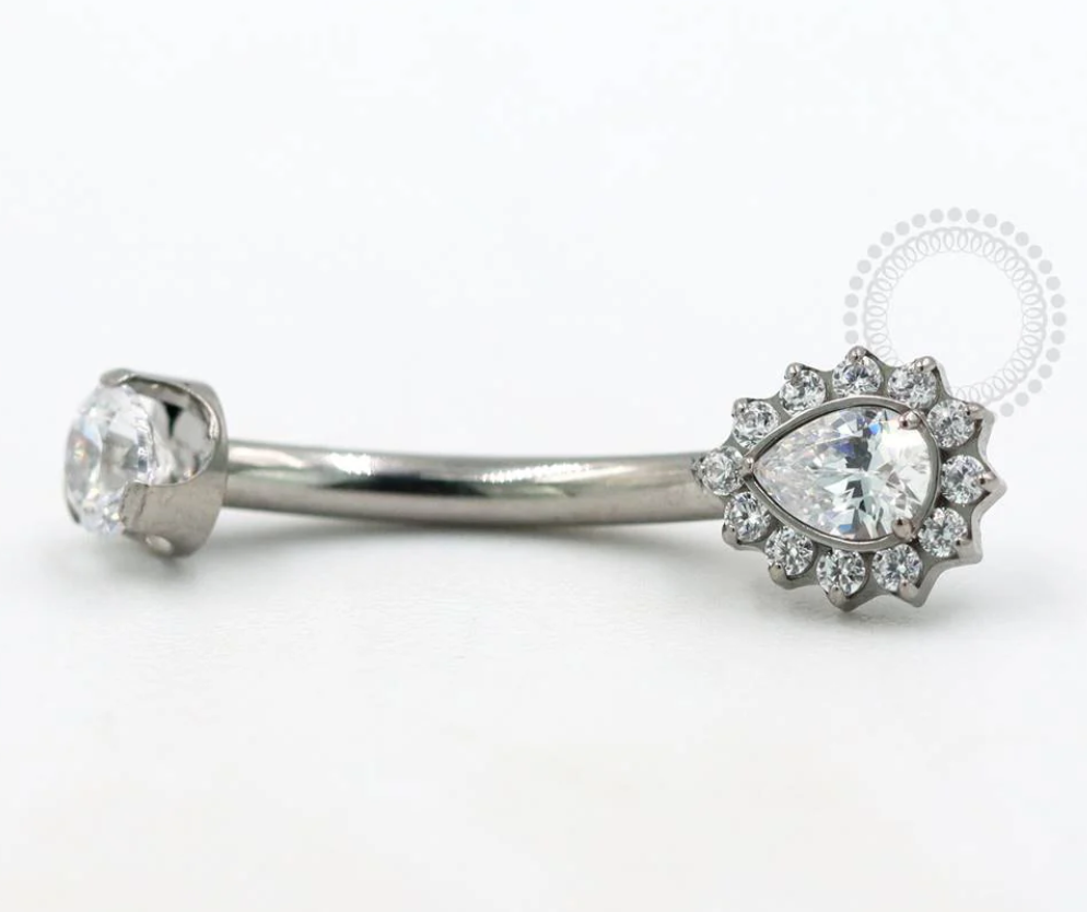 Pear Drop CZ Navel Bar Titanium
