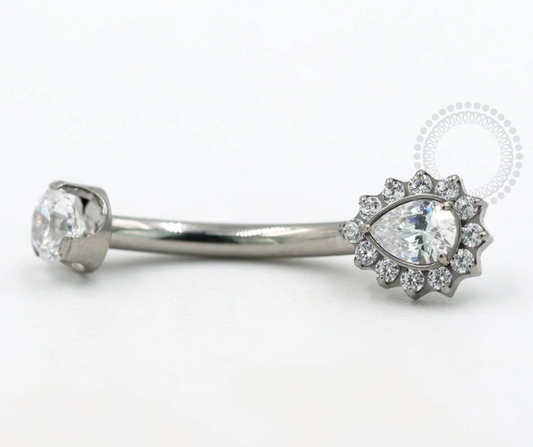 Pear Drop CZ Navel Bar Titanium