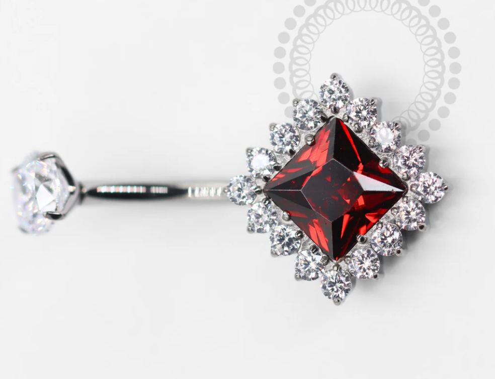 Angel CZ Garnet Square Princess Cut Navel Bar