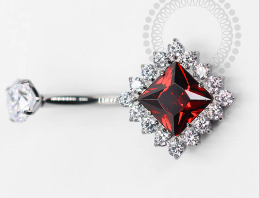 Angel CZ Garnet Square Princess Cut Navel Bar