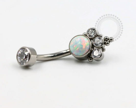 Angel Opal and CZ Gem Navel Bar