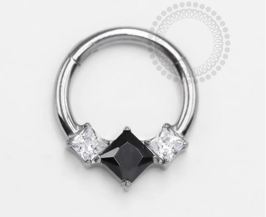 Angel Black and White CZ Princess Clicker (Nip Orientation)