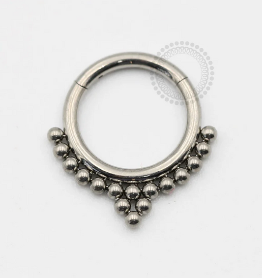 Titanium Beaded Clicker Ring with Tri Bead Center