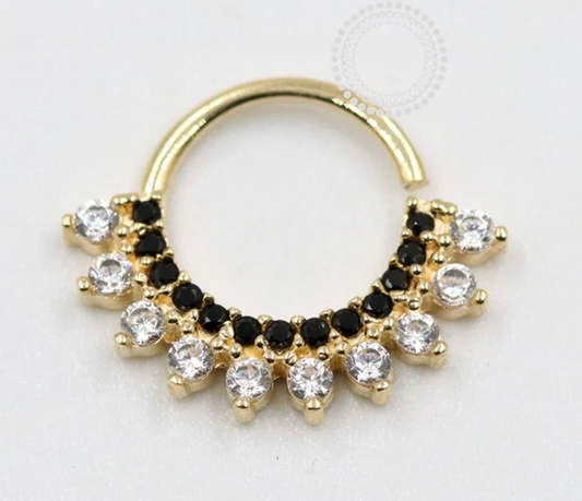 ANGEL 18k Gold Black and White CZ Seamless Ring (Nip Or)