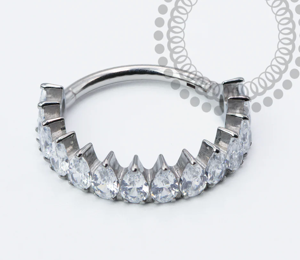 Pear CZ Clicker Ring Titanium