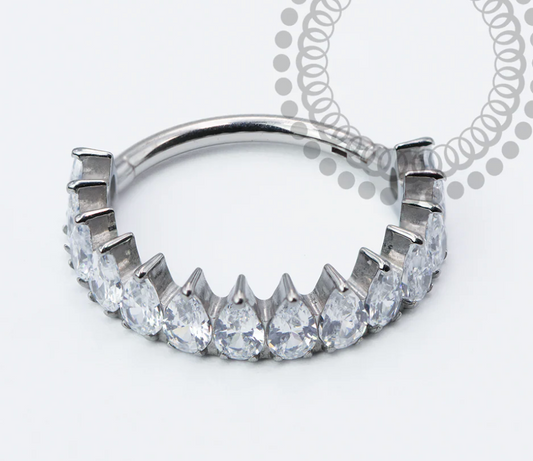 Pear CZ Clicker Ring Titanium