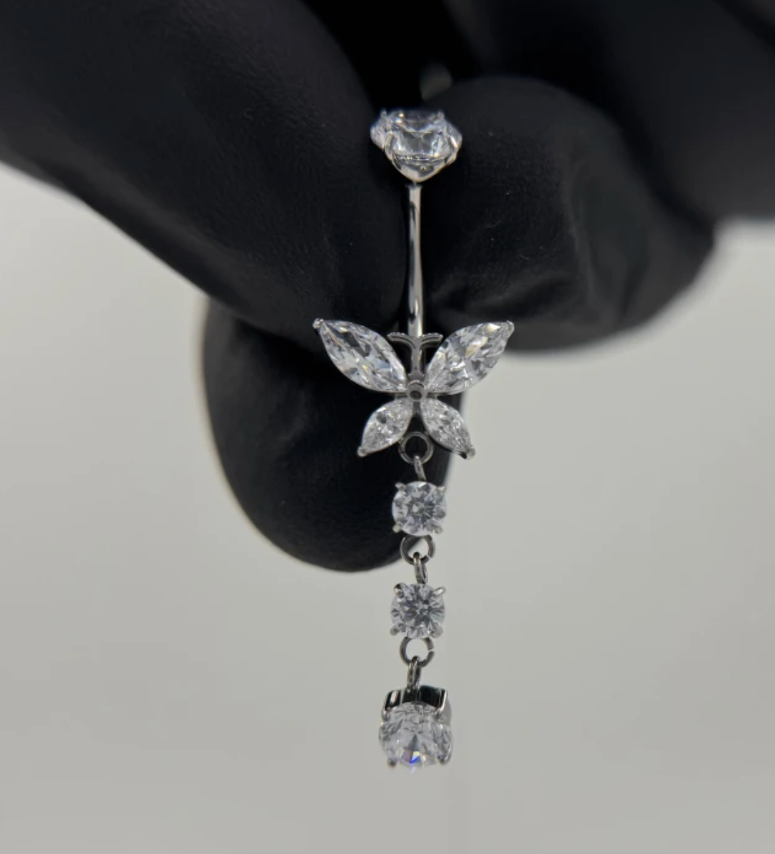 Butterfly CZ Navel Curved Bar