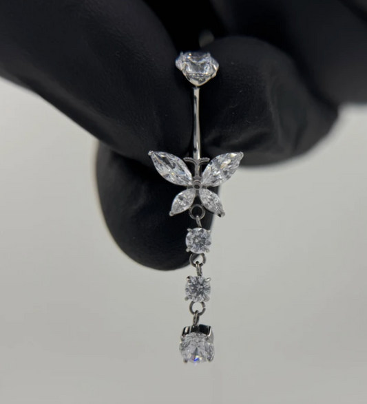 Butterfly CZ Navel Curved Bar